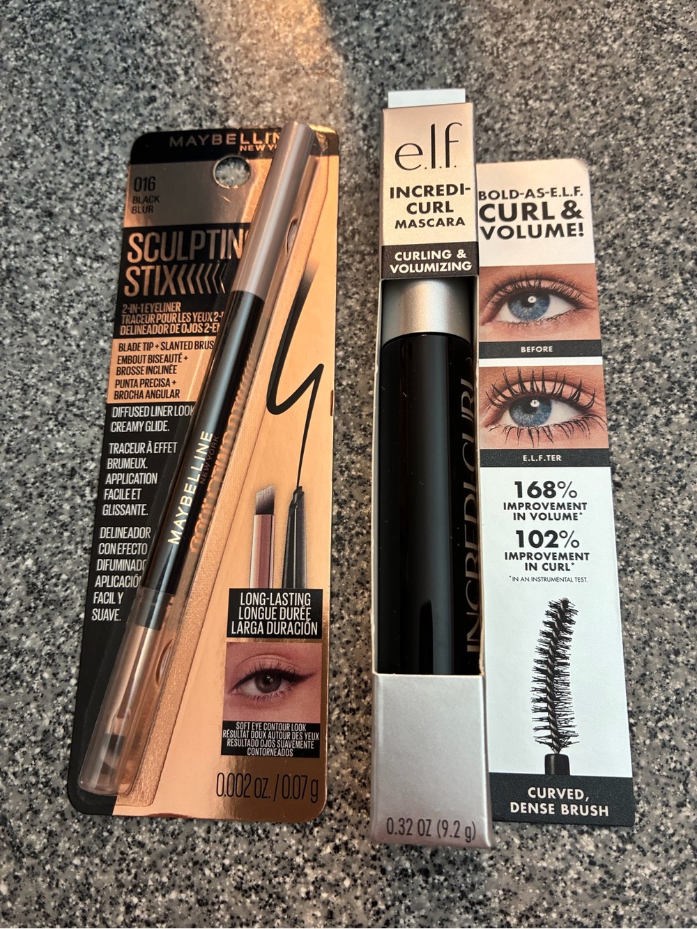 Maybelline sculpting stix eyeliner and Elf mascara duo